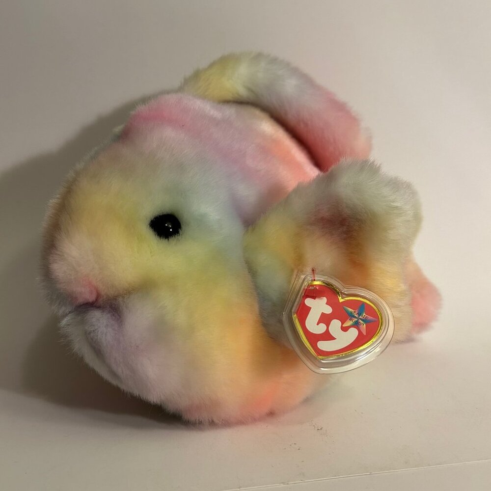 2000 TY Beanie Baby Buddy Coral The Fish Rainbow Tie Die stuffed animal